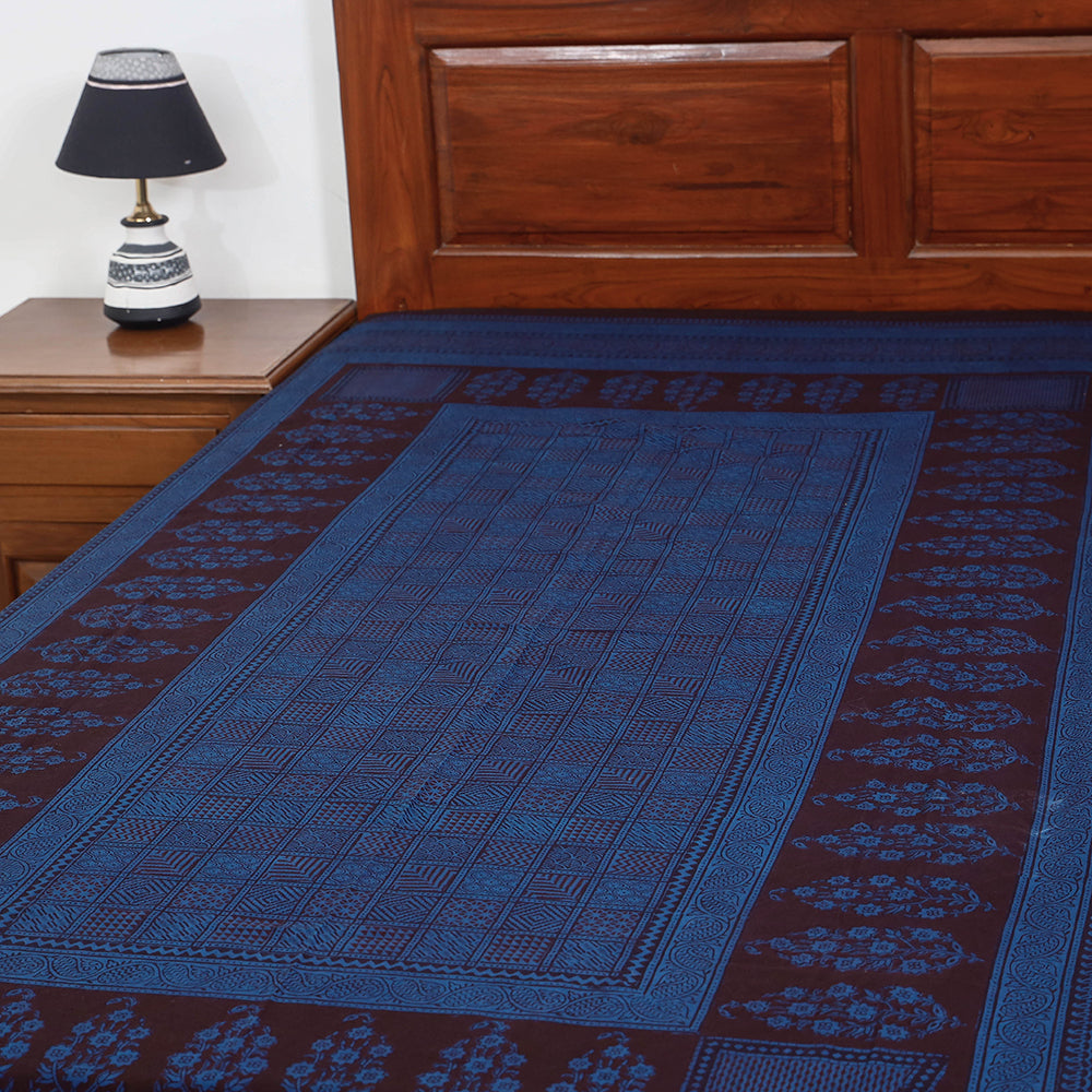 Blue - Bagh Block Printed Cotton Single Bed Cover (91 x 59 in)