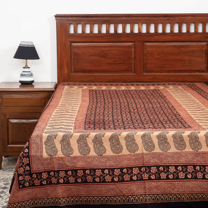 Brown - Bagh Block Printed Cotton Single Bed Cover (91 x 59 in)