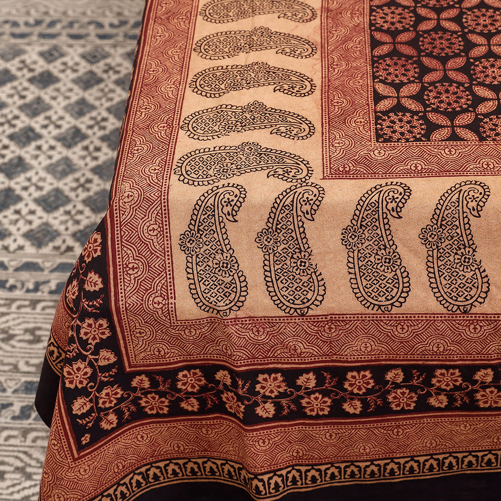 Brown - Bagh Block Printed Cotton Single Bed Cover (91 x 59 in)