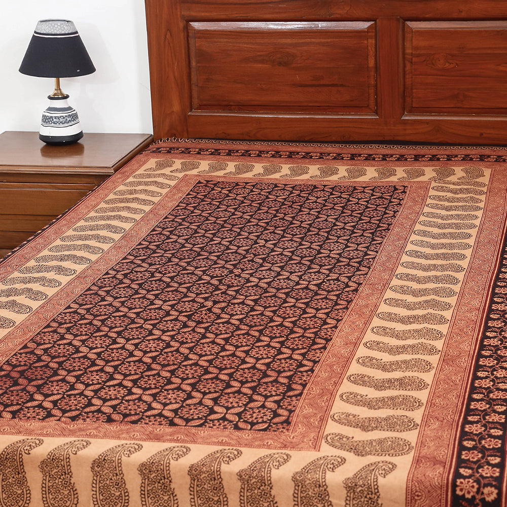 Brown - Bagh Block Printed Cotton Single Bed Cover (91 x 59 in)