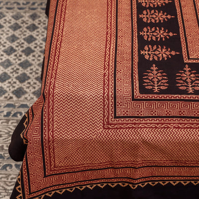Brown - Bagh Block Printed Cotton Single Bed Cover (91 x 59 in)