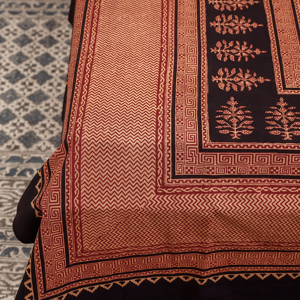 Brown - Bagh Block Printed Cotton Single Bed Cover (91 x 59 in)