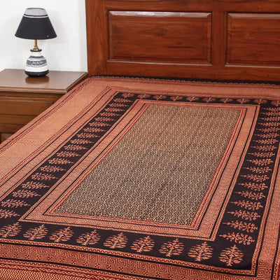 Brown - Bagh Block Printed Cotton Single Bed Cover (91 x 59 in)