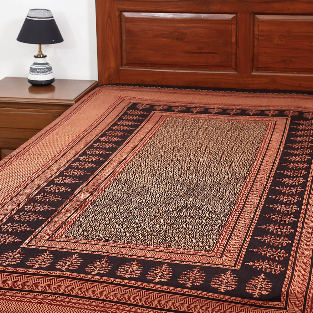 Brown - Bagh Block Printed Cotton Single Bed Cover (91 x 59 in)