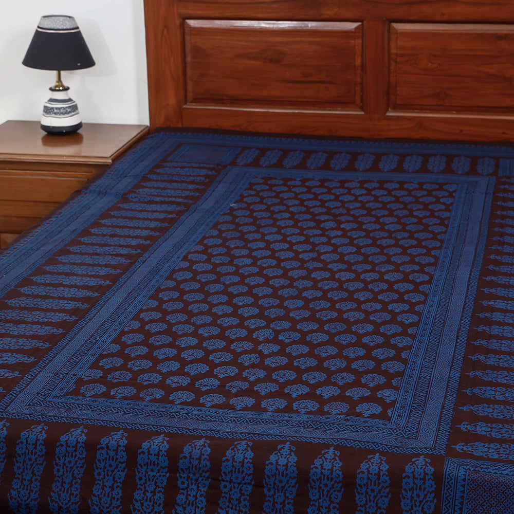 Blue - Bagh Block Printed Cotton Single Bed Cover (91 x 59 in)