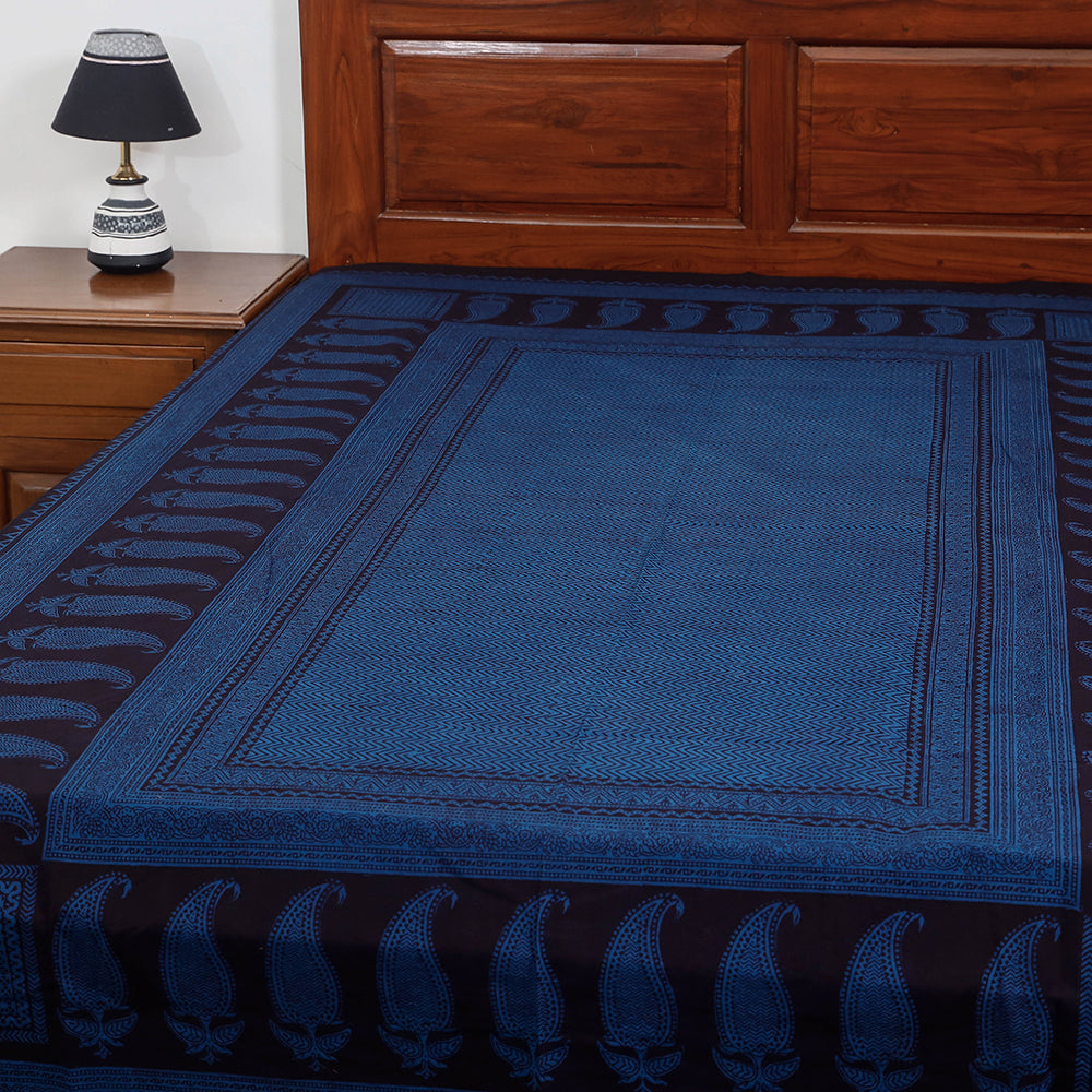 Blue - Bagh Block Printed Cotton Single Bed Cover (91 x 59 in)