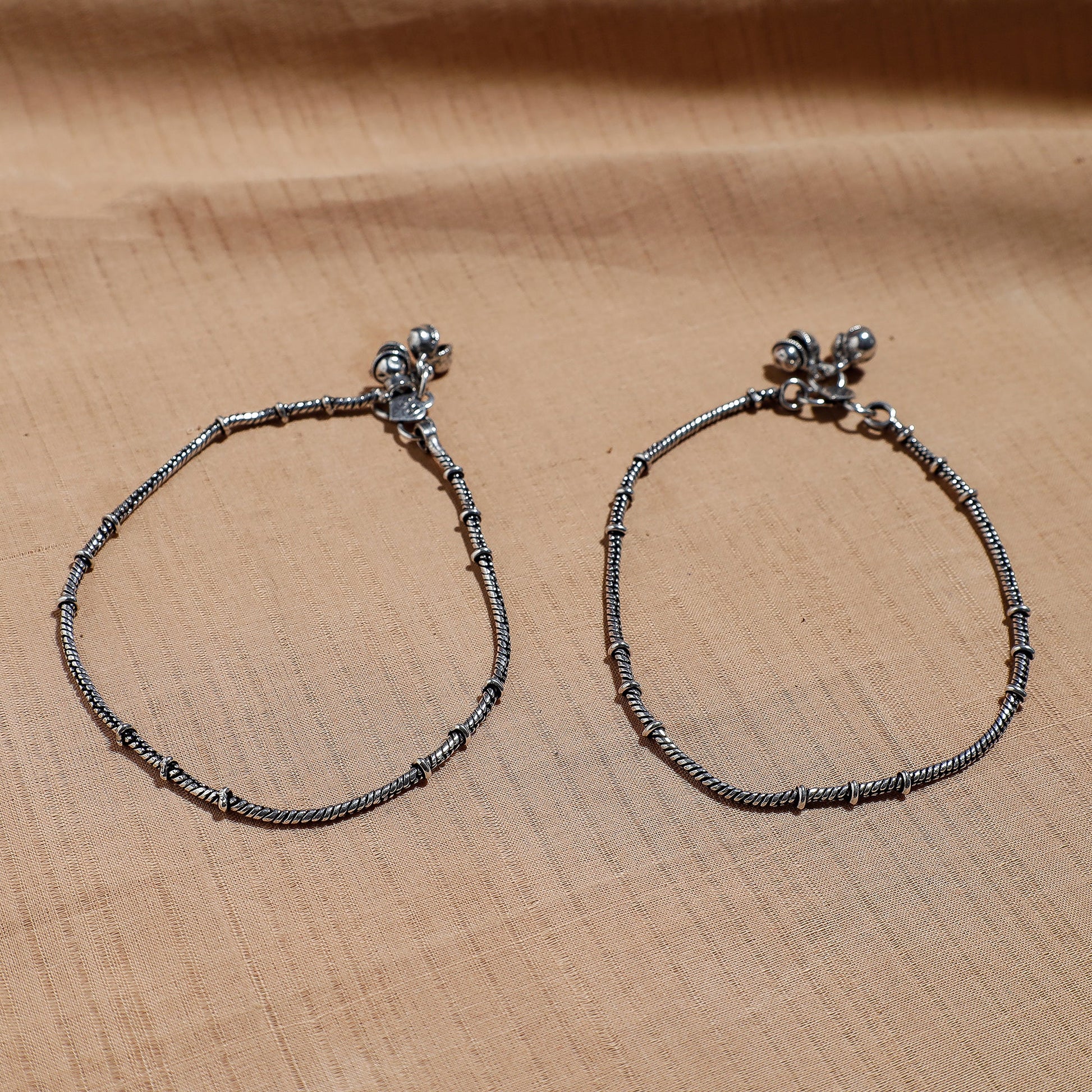 Antique Finish Oxidised German Silver Anklets