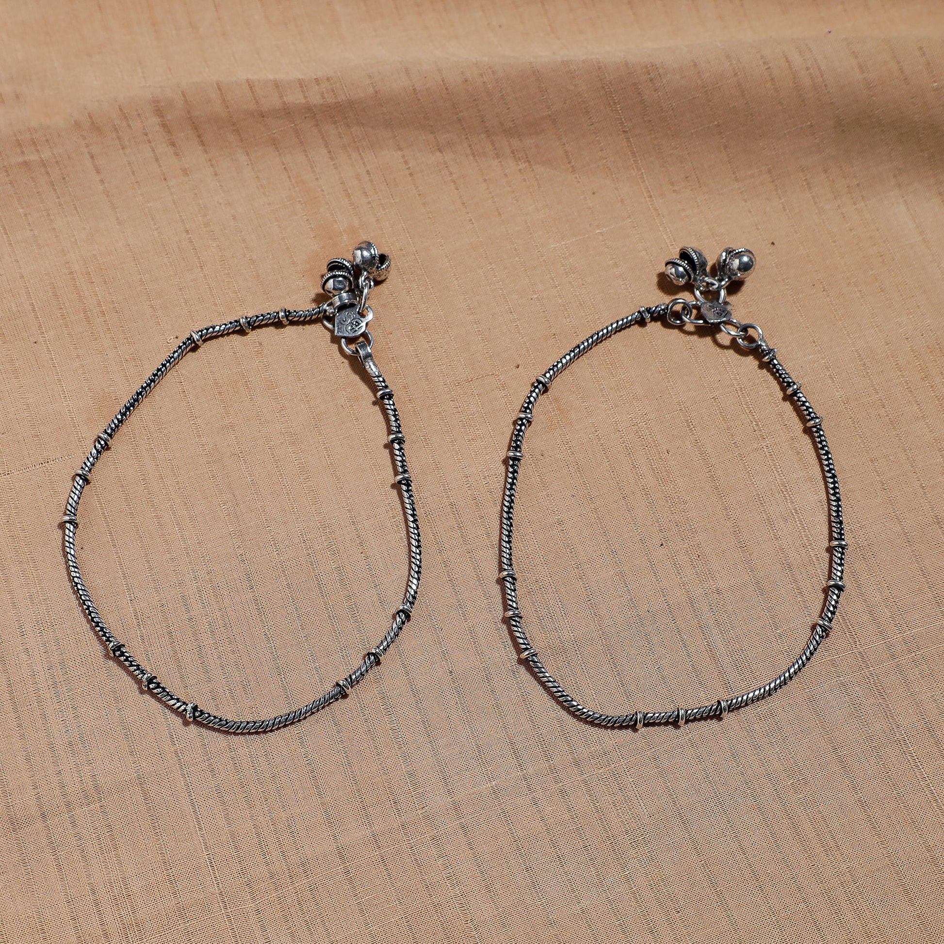 Antique Finish Oxidised German Silver Anklets