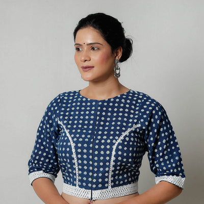 Blue - Bagru Dabu Block Printed Cotton Stitched Blouse