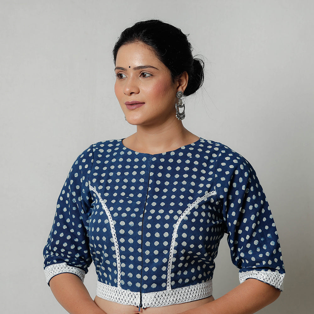 Blue - Bagru Dabu Block Printed Cotton Stitched Blouse