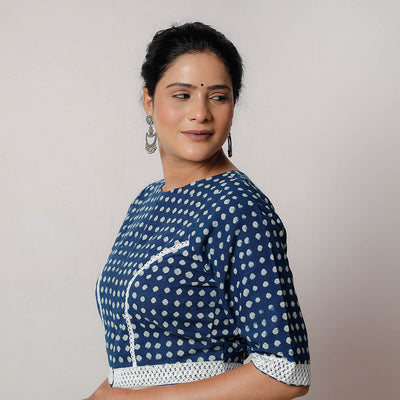 Blue - Bagru Dabu Block Printed Cotton Stitched Blouse