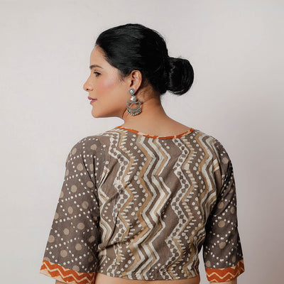 Brown - Bagru Dabu Block Printed Cotton Stitched Blouse