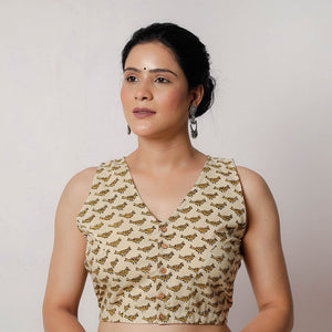 Beige - Bagru Dabu Block Printed Cotton Stitched Blouse
