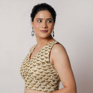 Beige - Bagru Dabu Block Printed Cotton Stitched Blouse