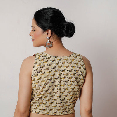 Beige - Bagru Dabu Block Printed Cotton Stitched Blouse