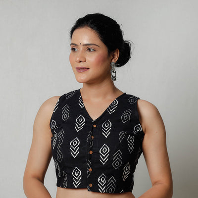 Black - Bagru Dabu Block Printed Cotton Stitched Blouse
