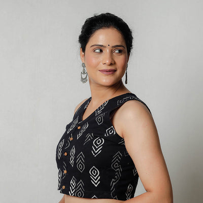 Black - Bagru Dabu Block Printed Cotton Stitched Blouse