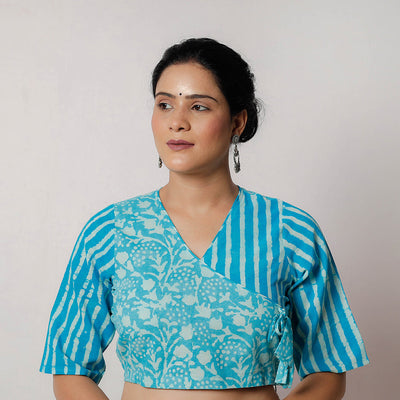 Blue - Bagru Dabu Block Printed Cotton Stitched Blouse