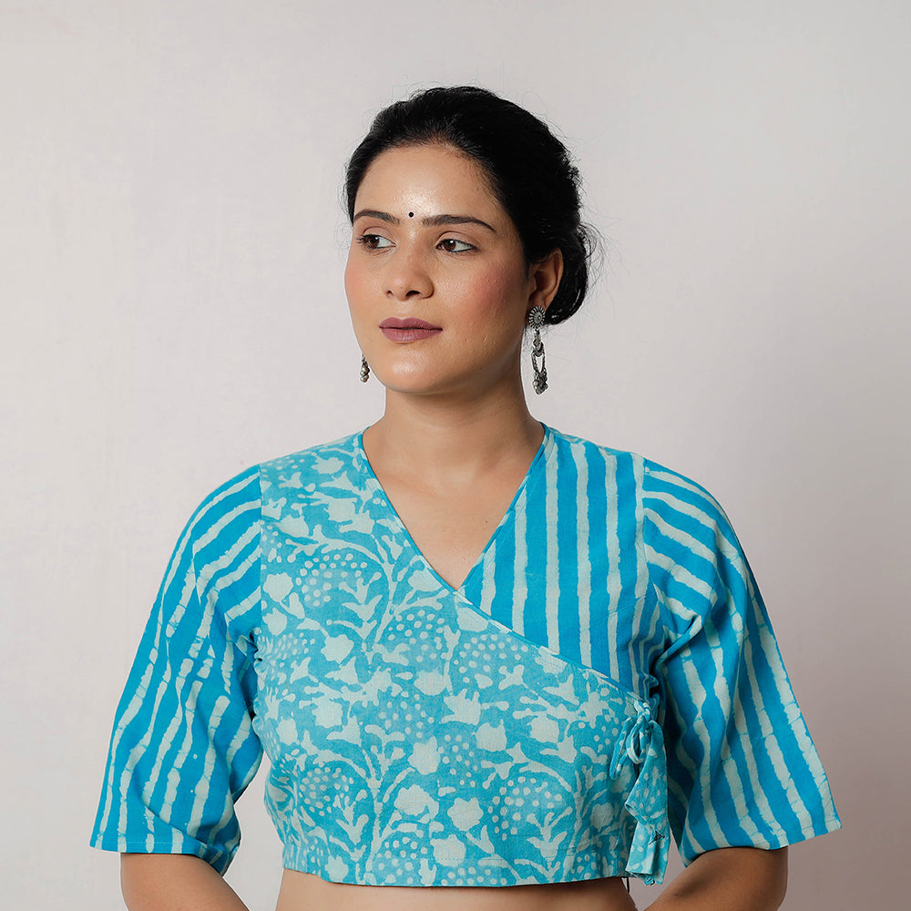 Blue - Bagru Dabu Block Printed Cotton Stitched Blouse