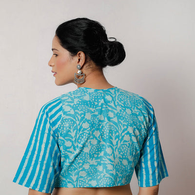 Blue - Bagru Dabu Block Printed Cotton Stitched Blouse