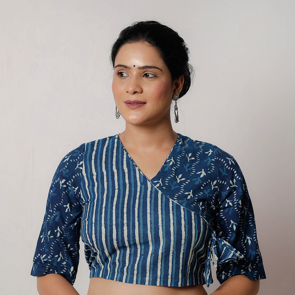 Blue - Bagru Dabu Block Printed Cotton Stitched Blouse