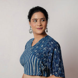 Blue - Bagru Dabu Block Printed Cotton Stitched Blouse