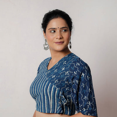 Blue - Bagru Dabu Block Printed Cotton Stitched Blouse