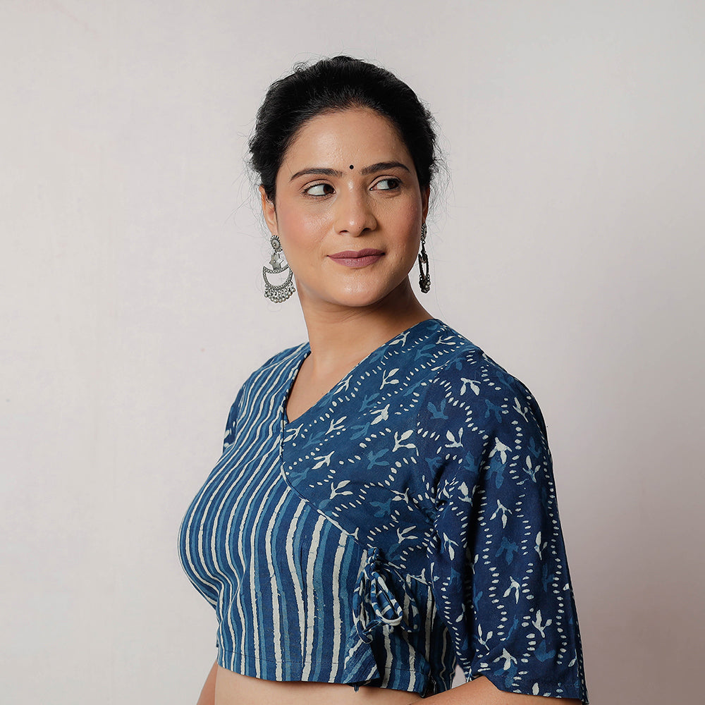Blue - Bagru Dabu Block Printed Cotton Stitched Blouse