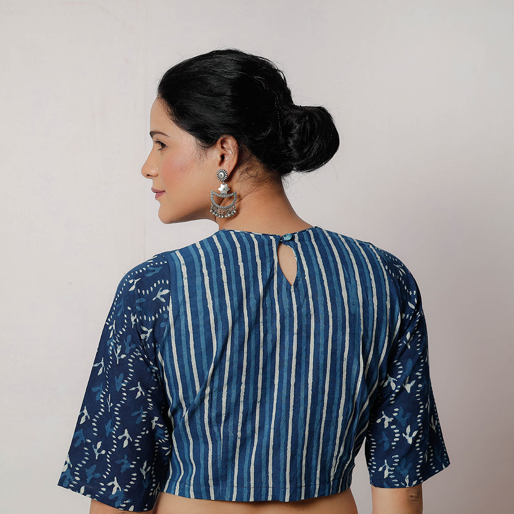 Blue - Bagru Dabu Block Printed Cotton Stitched Blouse