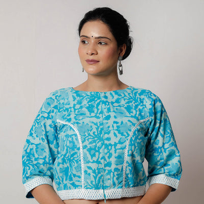 Blue - Bagru Dabu Block Printed Cotton Stitched Blouse