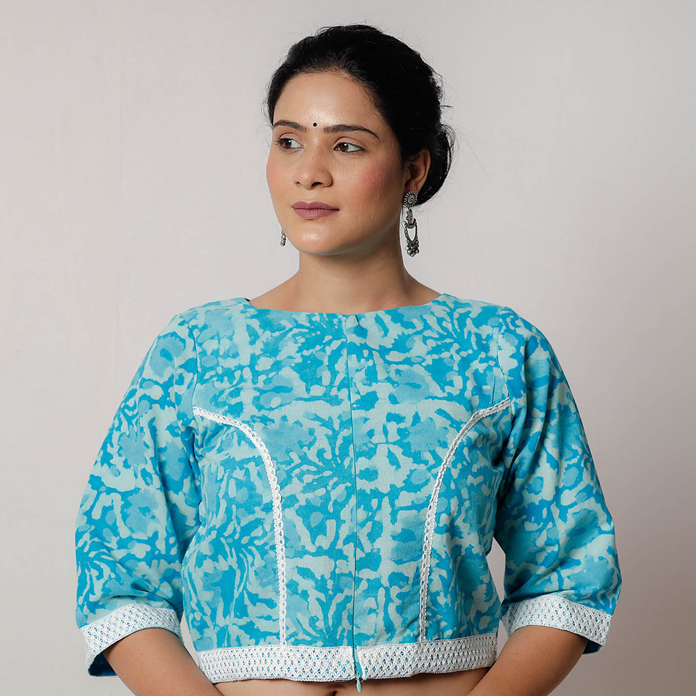 Blue - Bagru Dabu Block Printed Cotton Stitched Blouse