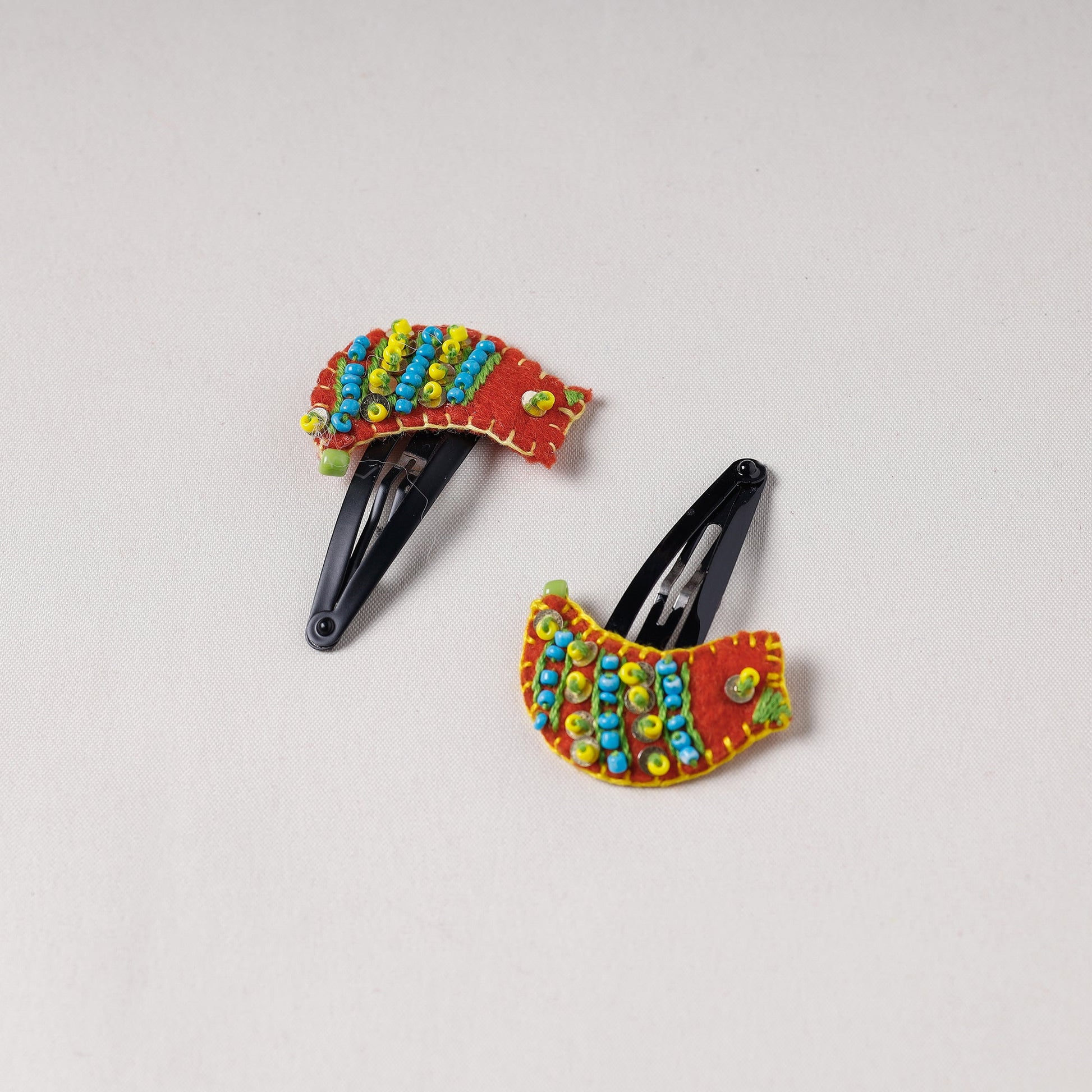 Bird - Handmade Felt & Beadwork Tik-Tak Hair Clips (Set of 2)