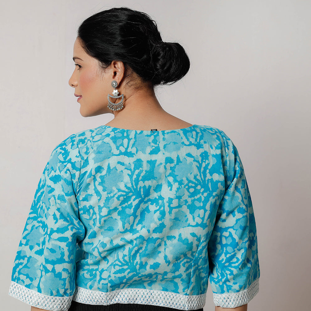 Blue - Bagru Dabu Block Printed Cotton Stitched Blouse