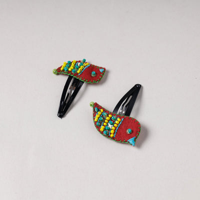 Bird - Handmade Felt & Beadwork Tik-Tak Hair Clips (Set of 2)