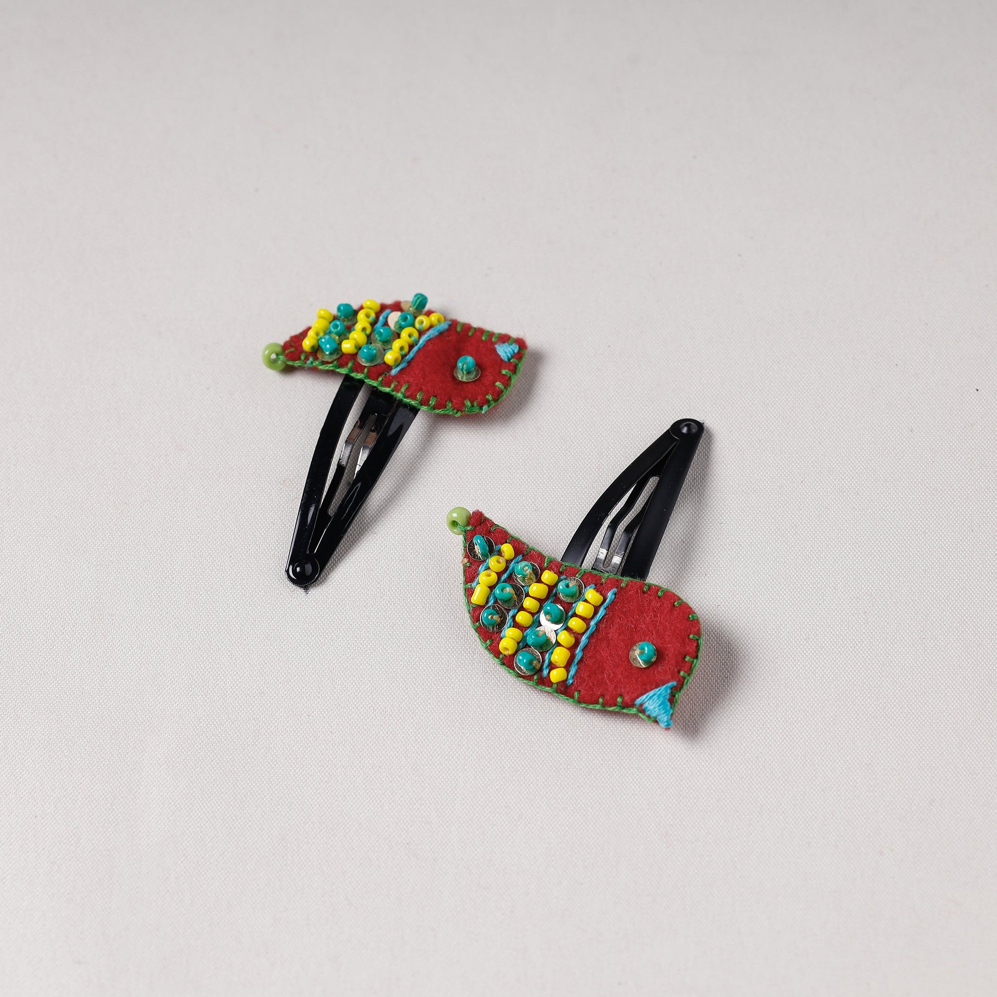 Bird - Handmade Felt & Beadwork Tik-Tak Hair Clips (Set of 2)
