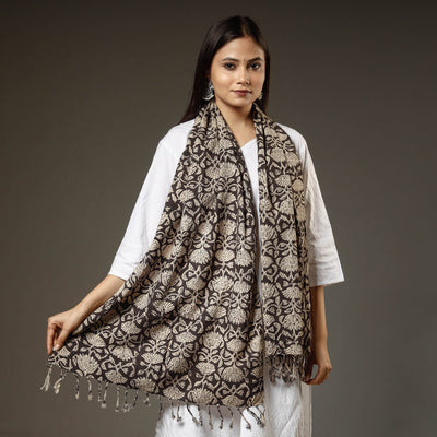 Brown - Block Printed Cotton Sanganeri Stole 06