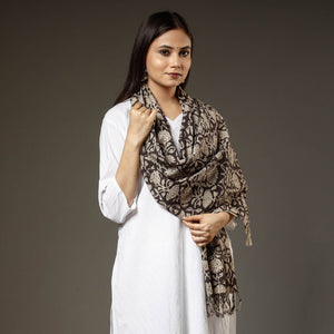 Brown - Block Printed Cotton Sanganeri Stole 06