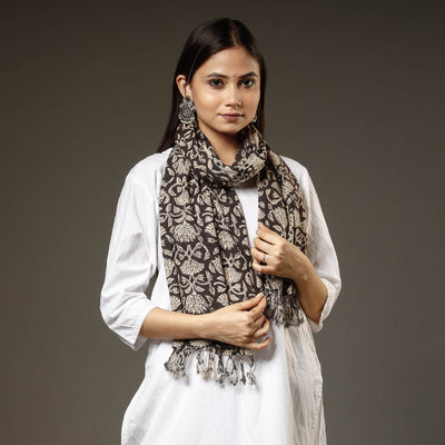 Brown - Block Printed Cotton Sanganeri Stole 06