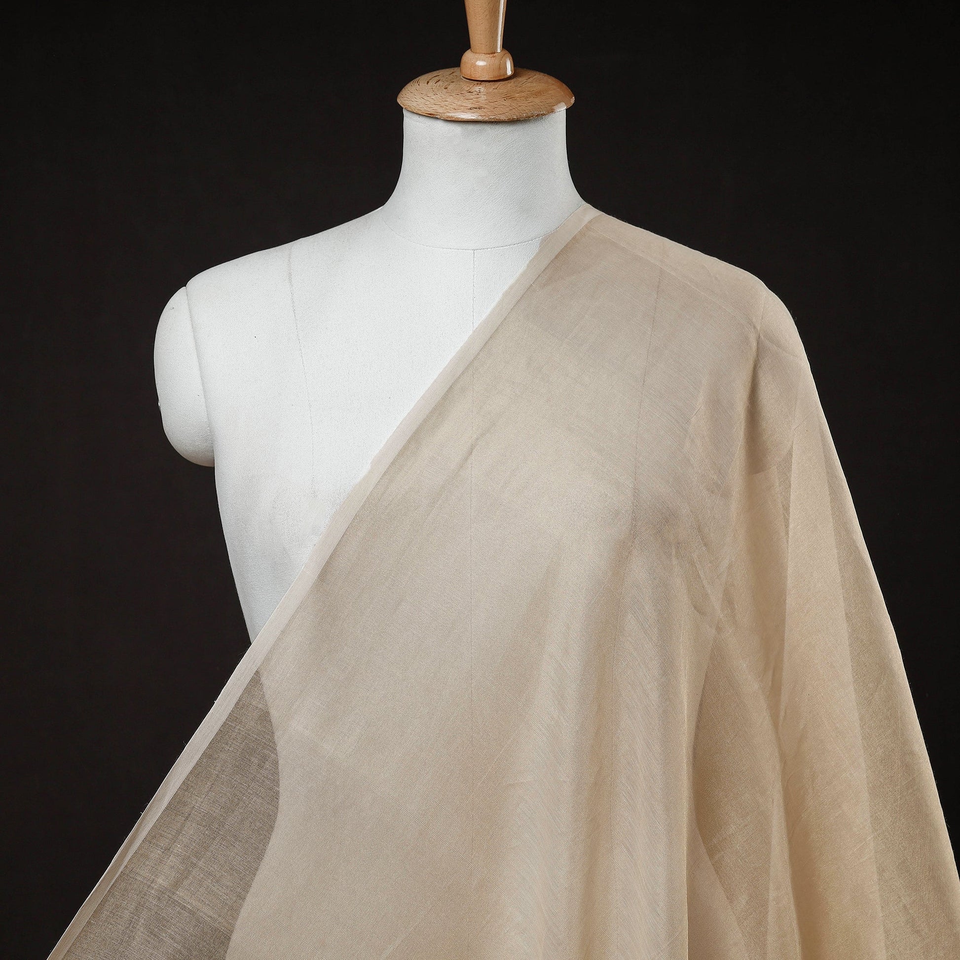 Beige - Traditional Tissue Chanderi Silk Handloom Zari Weave Fabric