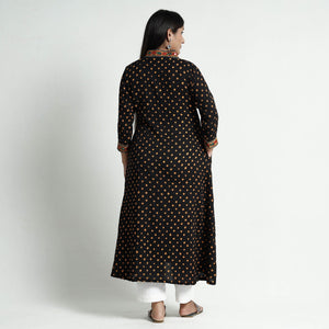 Black - Bandhani Tie-Dye Cotton A-Line Kurta