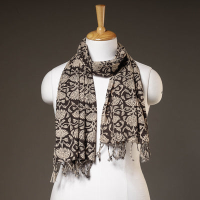 Brown - Block Printed Cotton Sanganeri Stole 06