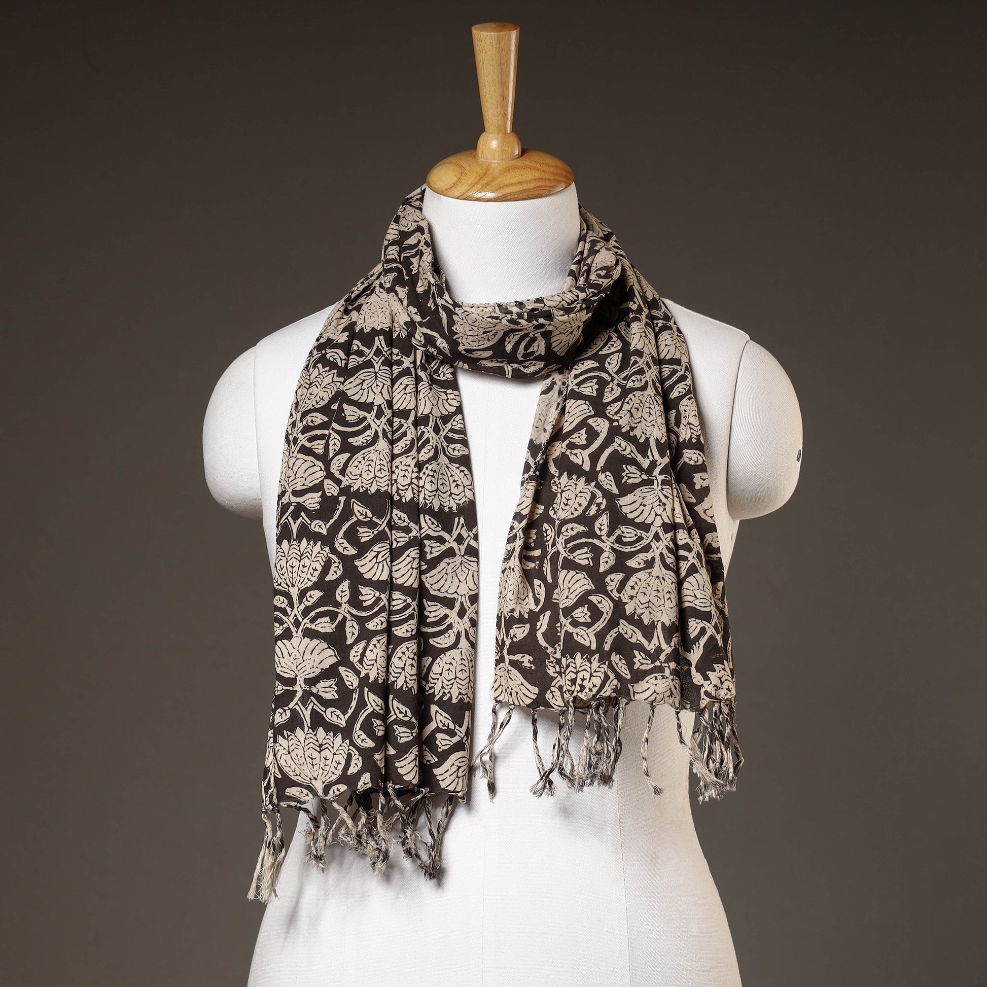 Brown - Block Printed Cotton Sanganeri Stole 06