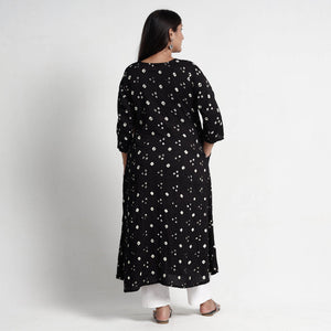 Black - Bandhani Tie-Dye Cotton A-Line Kurta