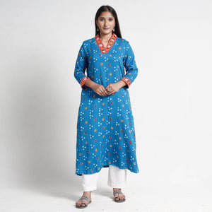 Blue - Bandhani Tie-Dye Cotton A-Line Kurta