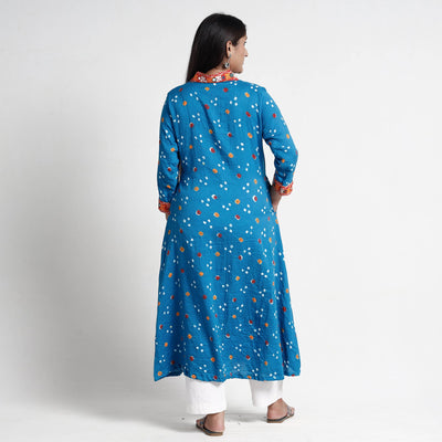 Blue - Bandhani Tie-Dye Cotton A-Line Kurta