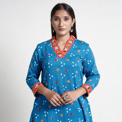 Blue - Bandhani Tie-Dye Cotton A-Line Kurta