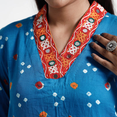 Blue - Bandhani Tie-Dye Cotton A-Line Kurta