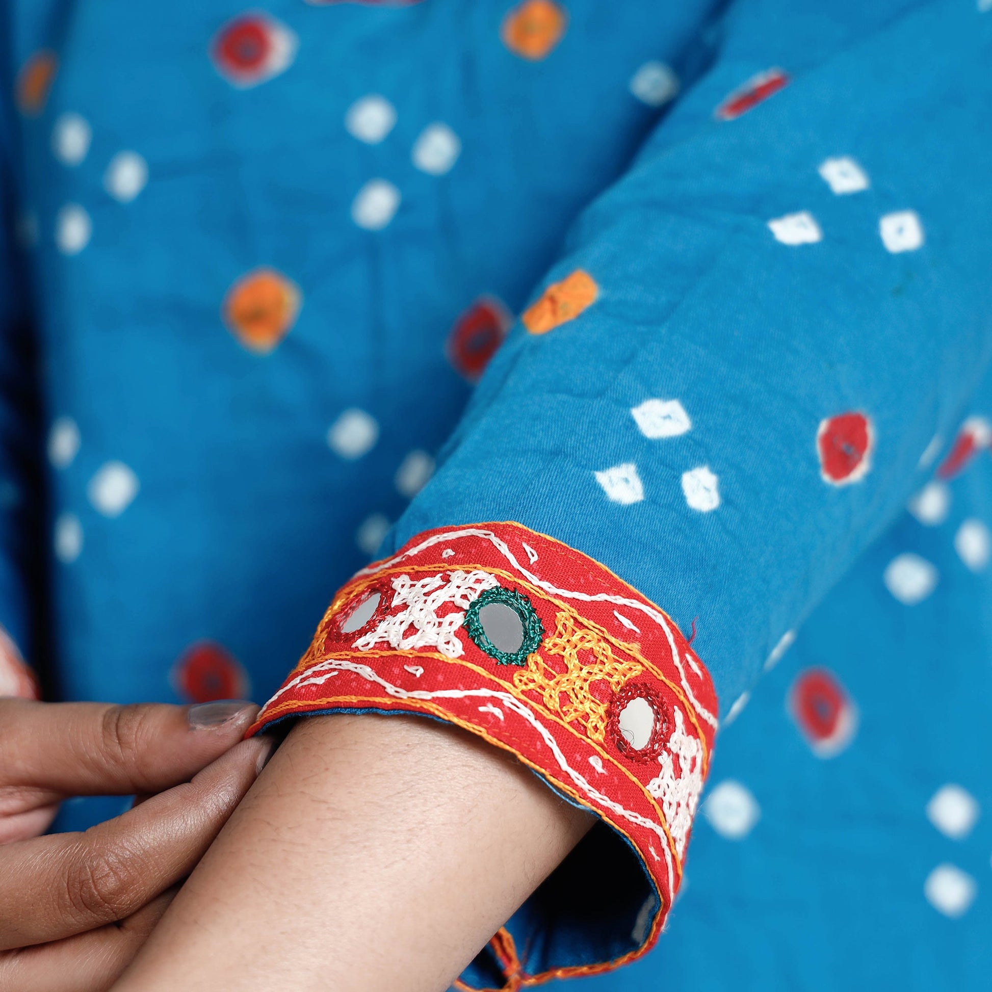 Blue - Bandhani Tie-Dye Cotton A-Line Kurta