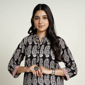 Black - Block Print Mul Cotton Straight Bagh Kurta