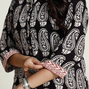 Black - Block Print Mul Cotton Straight Bagh Kurta